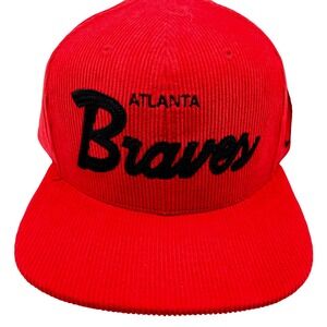 Mitchell & Ness Atlanta Braves Red Corduroy Snapback Hat MLB HS9740 ABRRED1 NEW